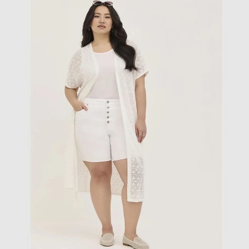 Torrid Crochet Duster Short Sleeve Tie Waist Sweater